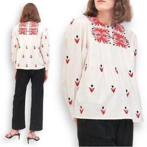 Anthropologie Antik Batik Embroidered Blouse Top